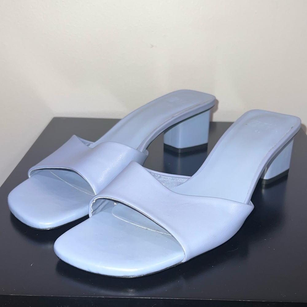 Zara NWOT Block Kitten Heel Square Toe Mule Light Pastel Blue Women’s 9